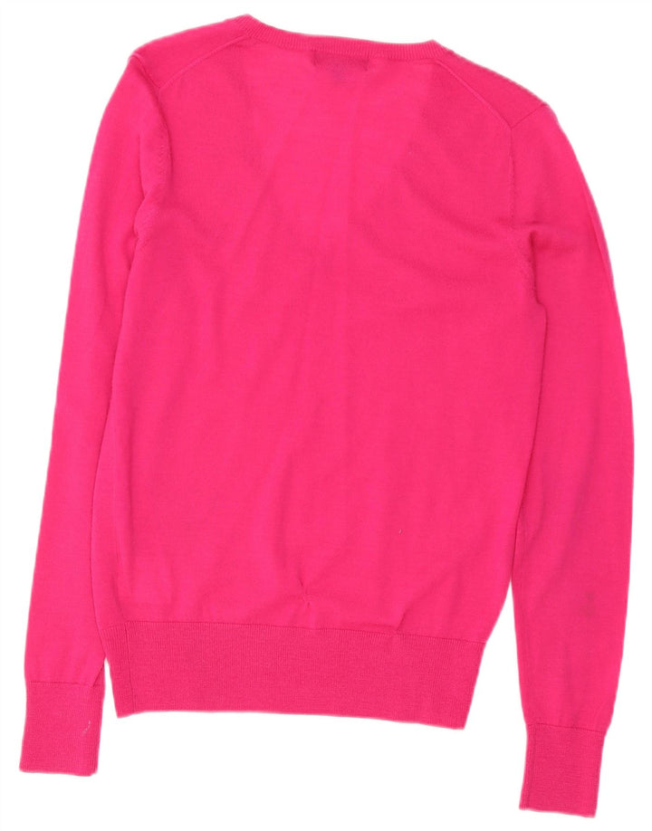 Lyle & Scott Jersey con cuello en V para mujer UK 10 Small Pink Merino Wool