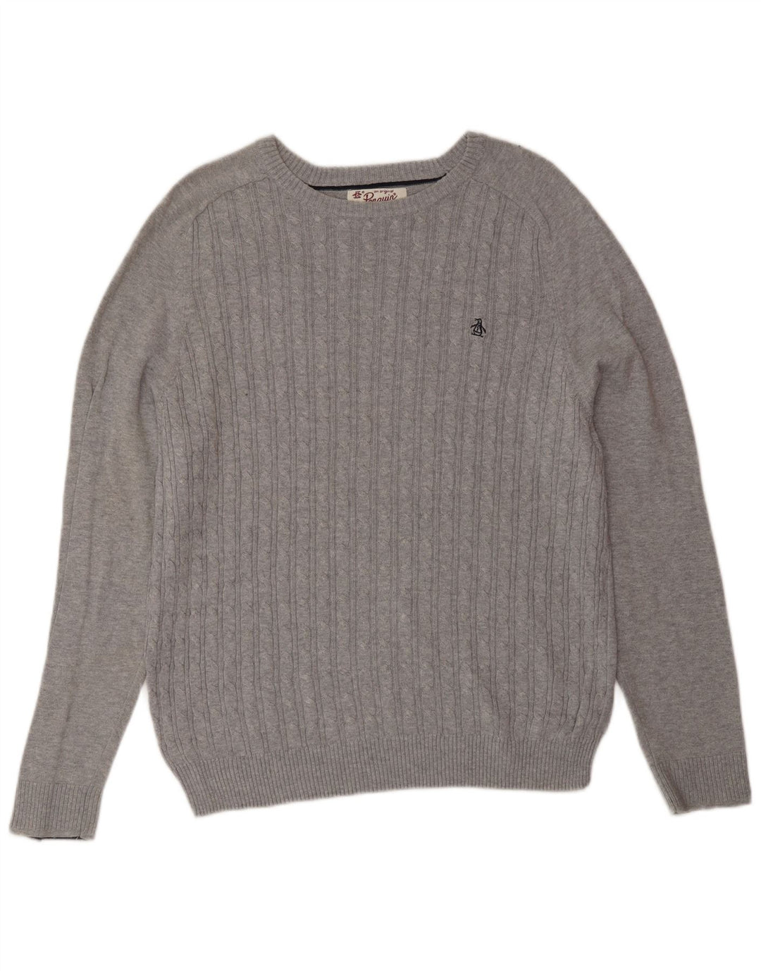 Penguin Hombre Jersey Con Cuello Barco Jersey De Algodón Gris Medio