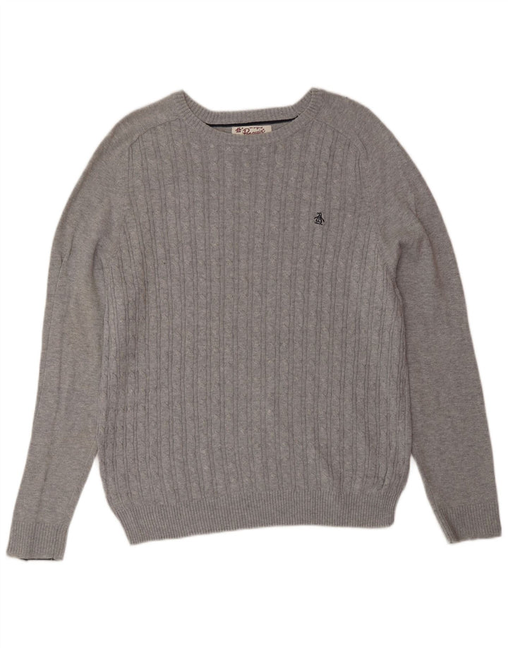 Penguin Hombre Jersey Con Cuello Barco Jersey De Algodón Gris Medio