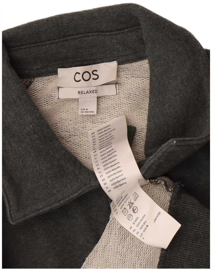 Cos Mens Relaxed Zip Neck Sudadera Jumper Algodón Verde Medio