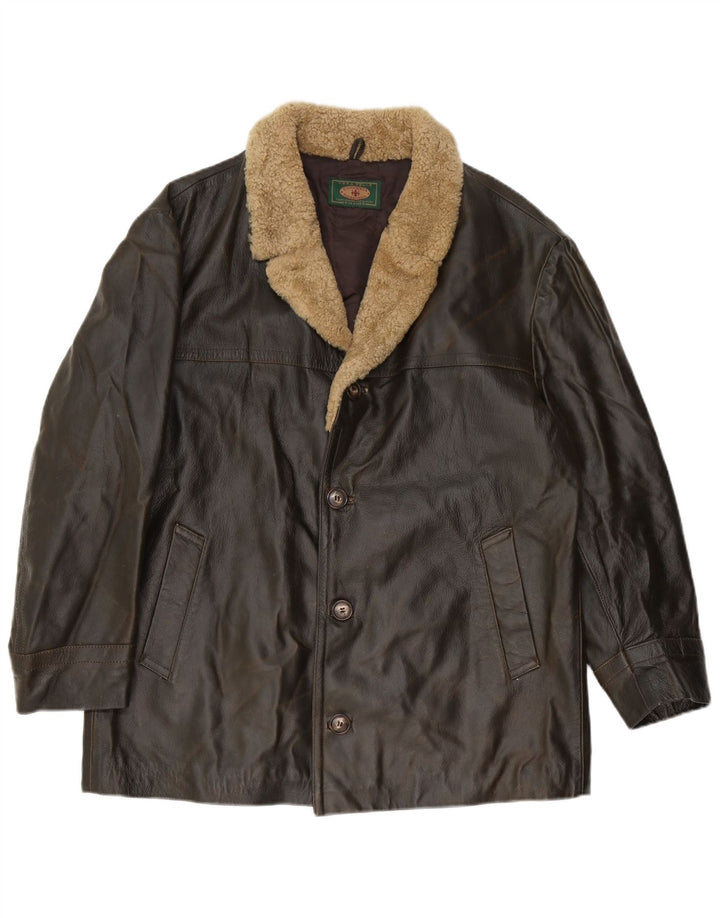 LAVORAZIONE ARTIGIANALE Chaqueta de cuero para hombre UK 40 Cuero marrón grande