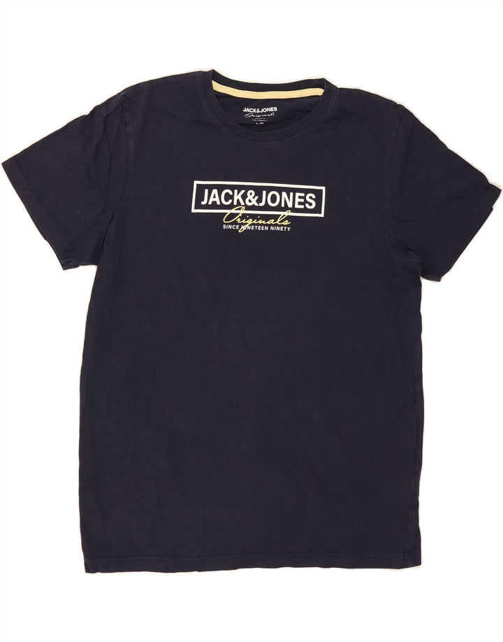 JACK & JONES Mens Graphic T-Shirt Top Medium Navy Blue Cotton Vintage Jack & Jones and Second-Hand Jack & Jones from Messina Hembry 
