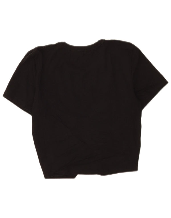 Zara Mujer Crop Camiseta Top UK 12 Medium Negro Algodón
