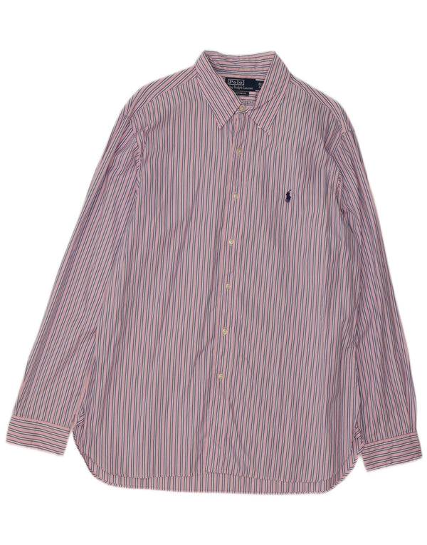 POLO RALPH LAUREN Camisa de ajuste personalizado para hombre Talla 42 16 1/2 Grande Rosa Rayas