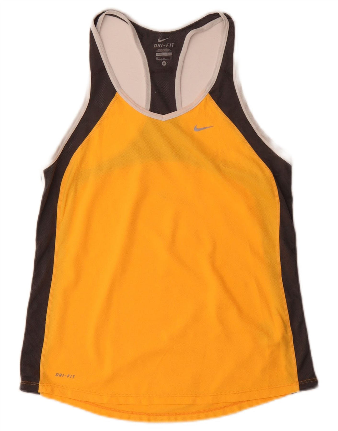 Nike Camiseta sin mangas Dri Fit para mujer UK 40 Poliéster con bloques de color amarillo medio