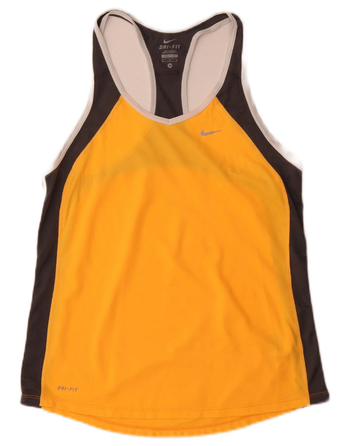 Nike Camiseta sin mangas Dri Fit para mujer UK 40 Poliéster con bloques de color amarillo medio