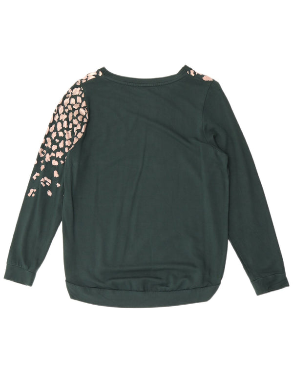 Oasis Mujer Sudadera Extragrande Jersey UK 10 Small Green Animal Print