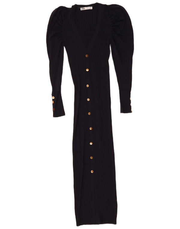 Zara Vestido ajustado de punto para mujer UK 44 Grande Viscosa azul marino