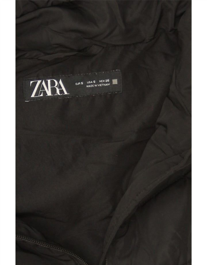 Zara Mujer Chaqueta Acolchada Con Capucha UK 10 Small Poliéster Negro