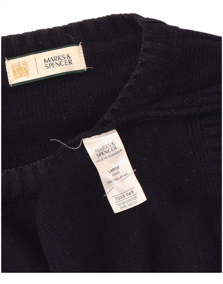 Marks & Spencer Jersey con cuello barco para hombre, talla grande, acrílico azul marino