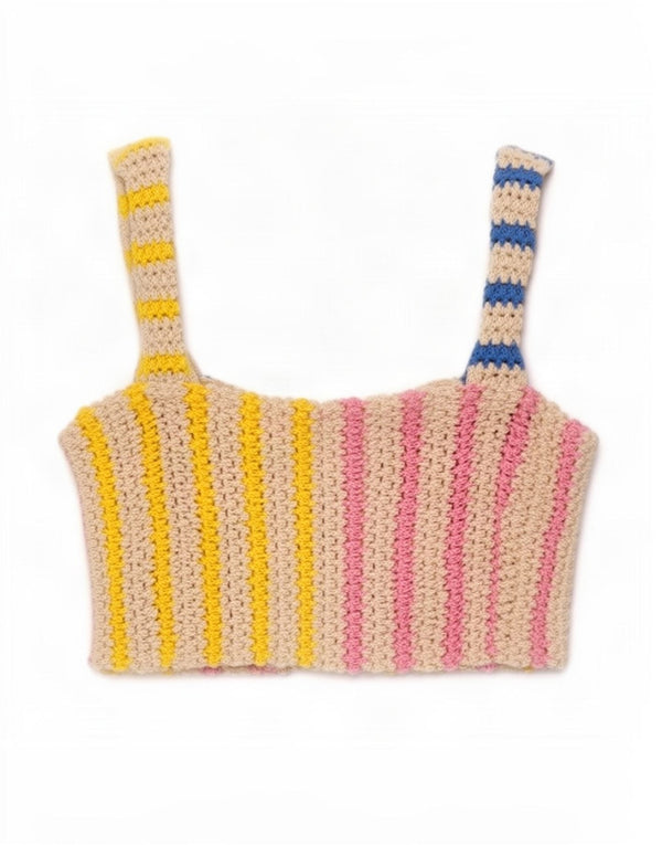 Zara Top corto de punto sin mangas para mujer UK 40 Small Multicolor Rayas