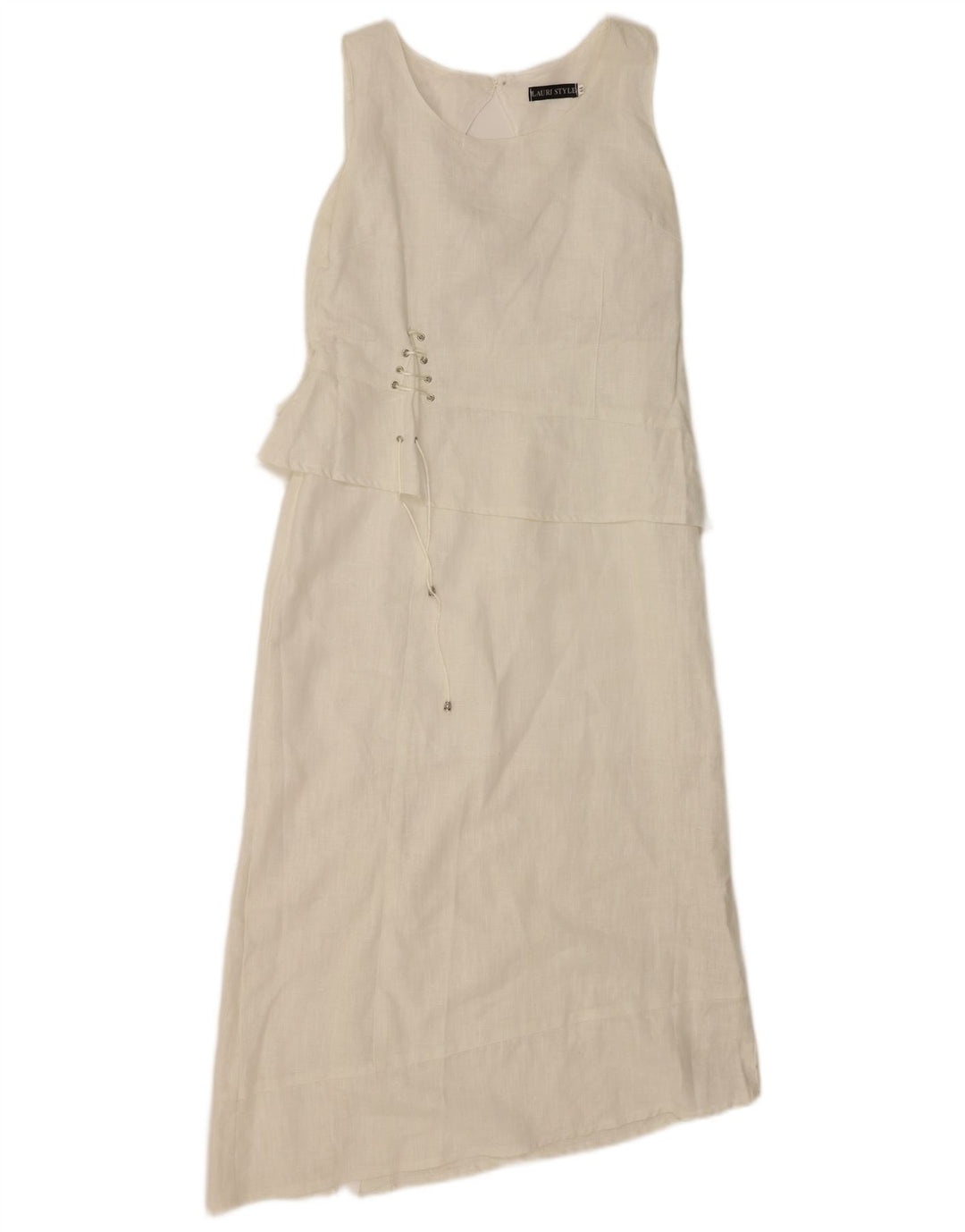 Vestido asimétrico vintage sin mangas para mujer IT 44 Lino blanco medio