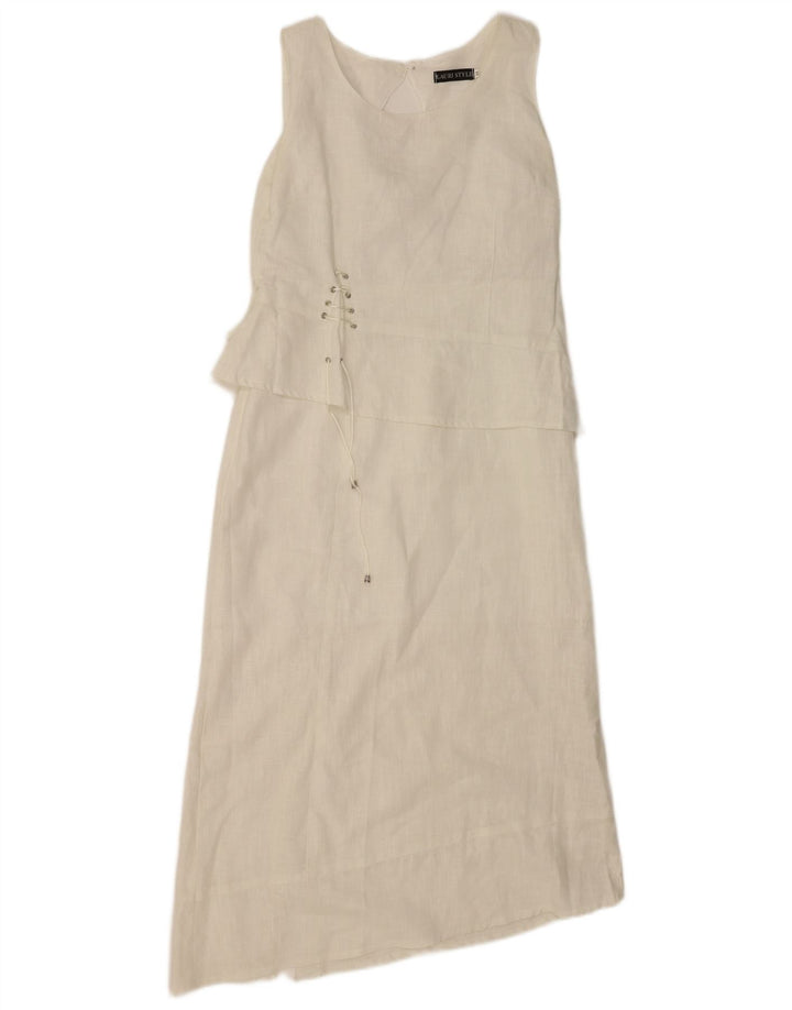 Vestido asimétrico vintage sin mangas para mujer IT 44 Lino blanco medio