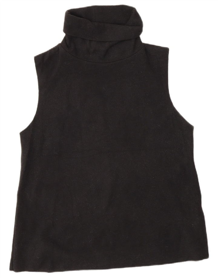 Zara Mujer Roll Neck Chaleco Top UK 12 Medium Negro Algodón