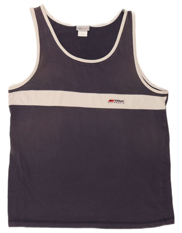 Reebok - Camiseta sin mangas para hombre XL, color azul marino, algodón