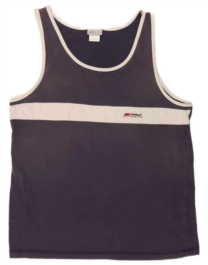 Reebok - Camiseta sin mangas para hombre XL, color azul marino, algodón