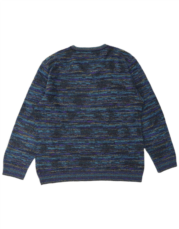 GIANNI SGARBI Jersey con cuello en V para hombre IT 52 Large Lana moteada azul