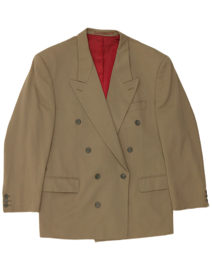 Vintage mujer doble pecho Blazer chaqueta Reino Unido 40 lana caqui grande