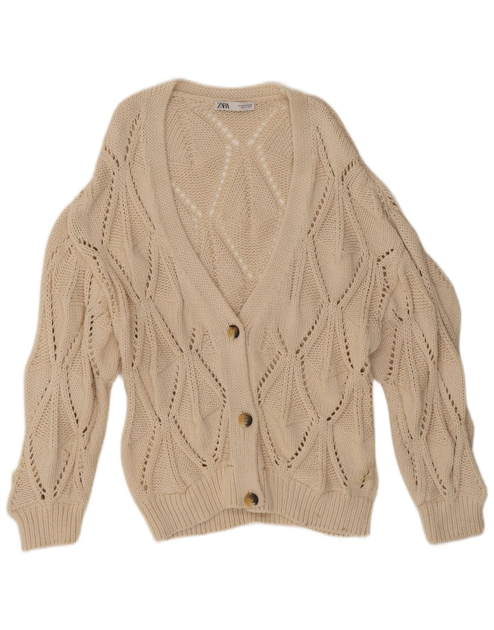 Zara Mujer Cárdigan Suéter UK 44 Algodón Beige Medio