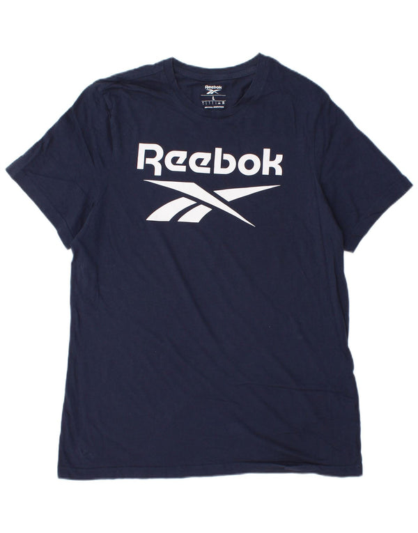 Reebok - Camiseta gráfica para hombre, talla grande, algodón azul marino