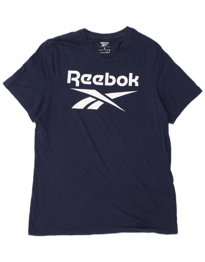 Reebok - Camiseta gráfica para hombre, talla grande, algodón azul marino