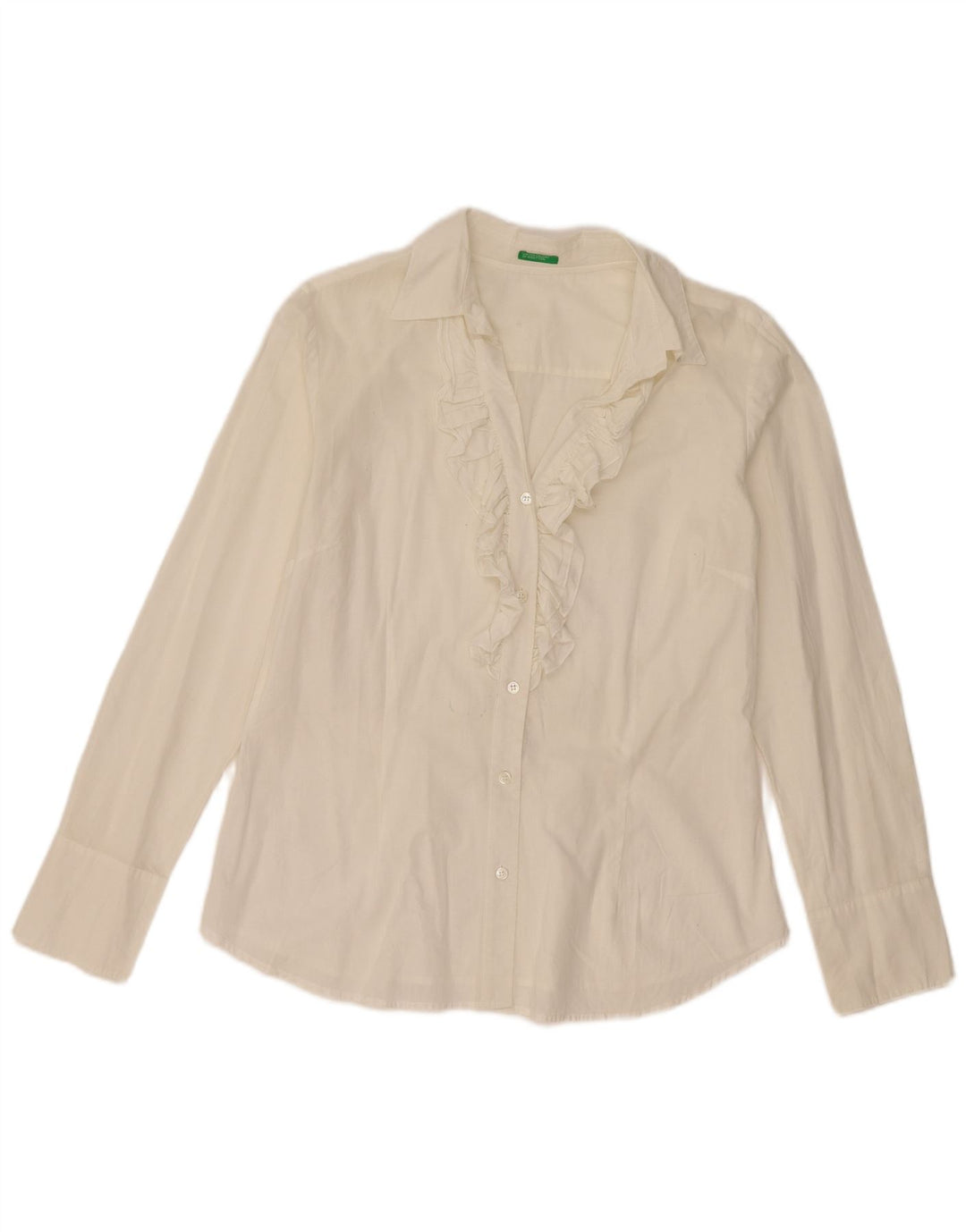 BENETTON Camisa con volantes en la parte delantera para mujer UK 44 Large Off White
