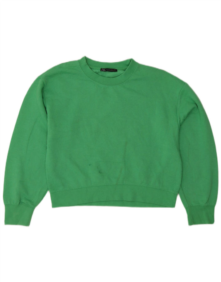 Zara Mujer Relaxed Fit Sudadera Jumper UK 10 Small Verde Poliéster