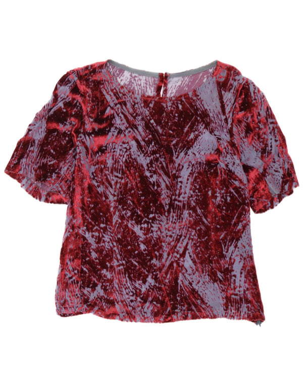 Blusa vintage con patrón abstracto para mujer Top IT 46 Viscosa grande de color burdeos