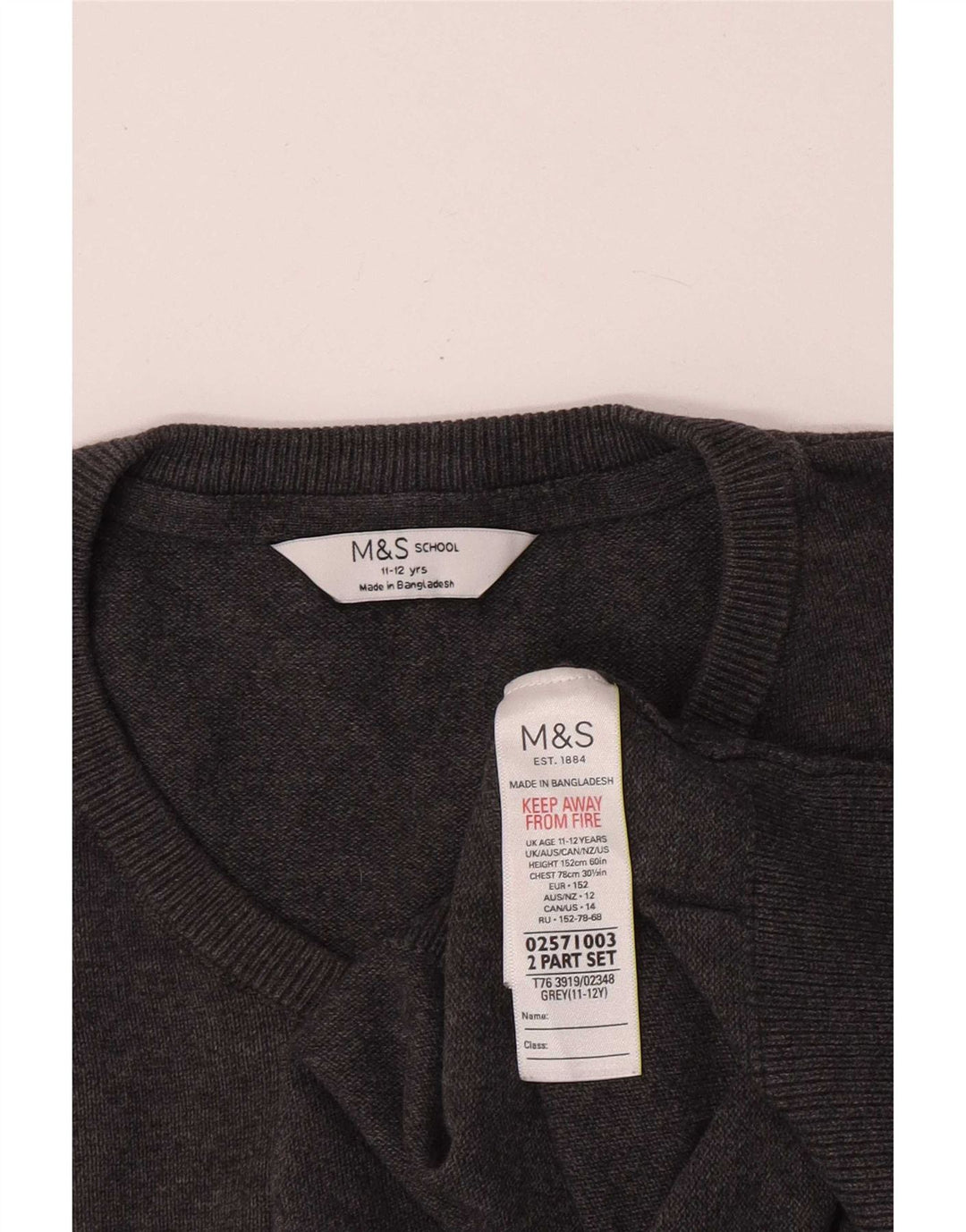 Marks & Spencer Jersey con cuello en V para niños 11-12 años Algodón gris