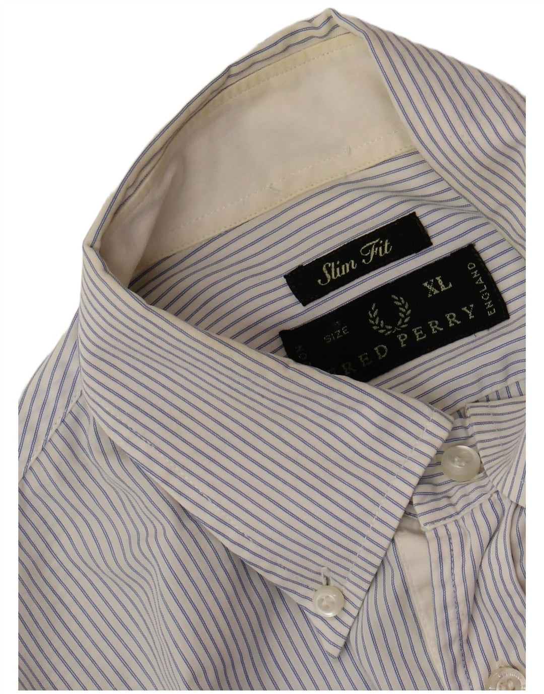 FRED PERRY Camisa slim fit para hombre XL Azul a rayas