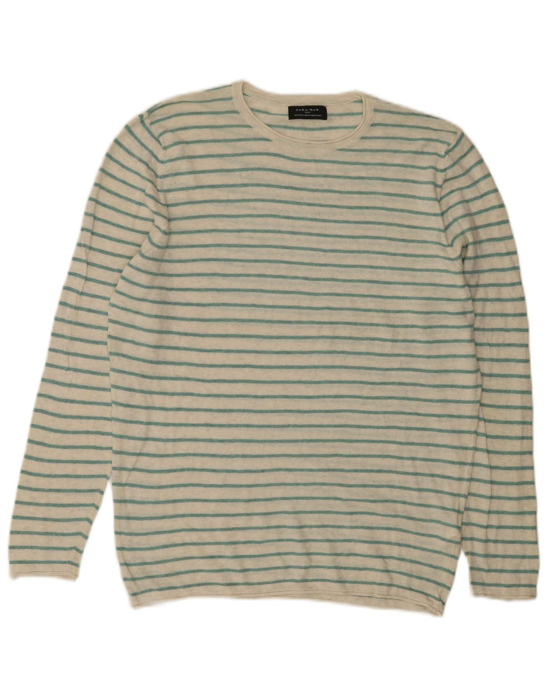 Zara Hombre Jersey Cuello Redondo Algodón Rayas Verde Medio