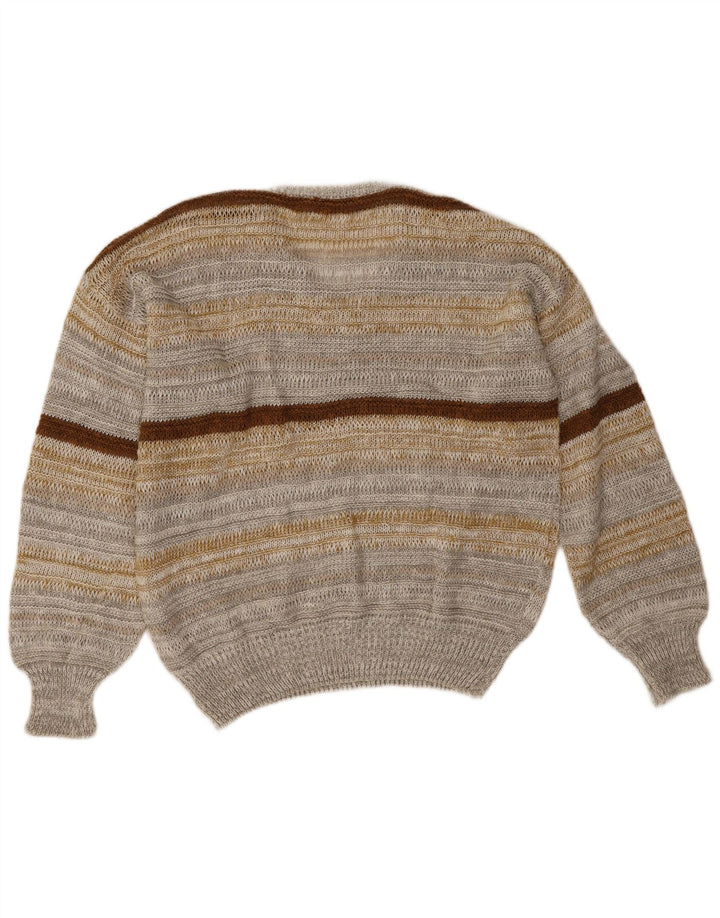 Fiume Jersey con cuello en V para hombre de lino a rayas gris grande