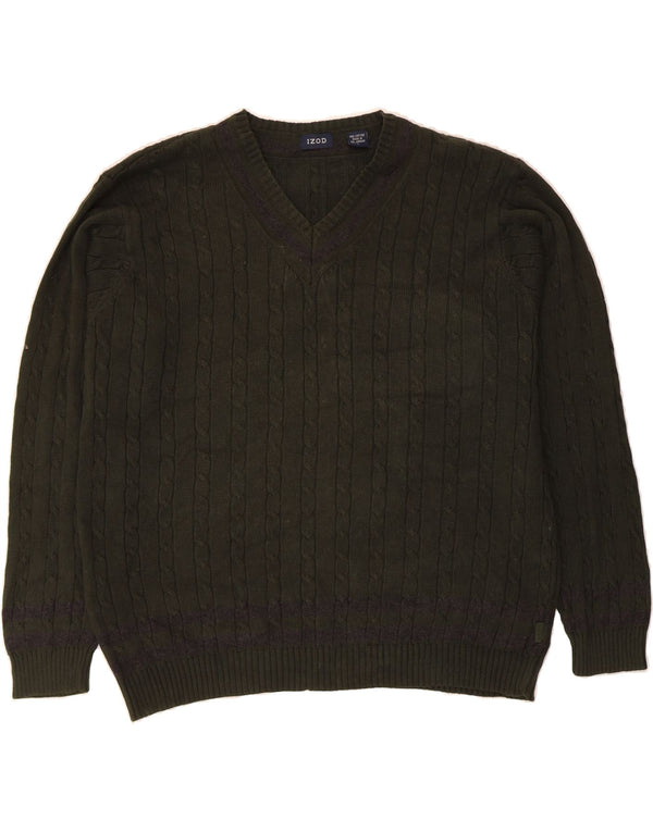 IZOD Jersey con cuello en V para hombre, talla grande, algodón verde