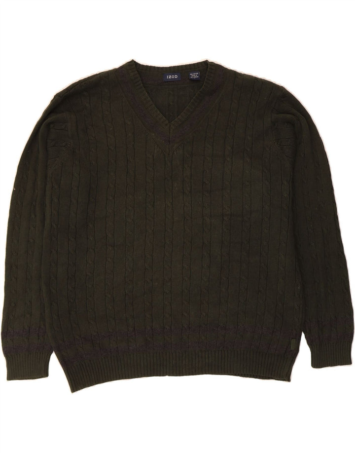 IZOD Jersey con cuello en V para hombre, talla grande, algodón verde