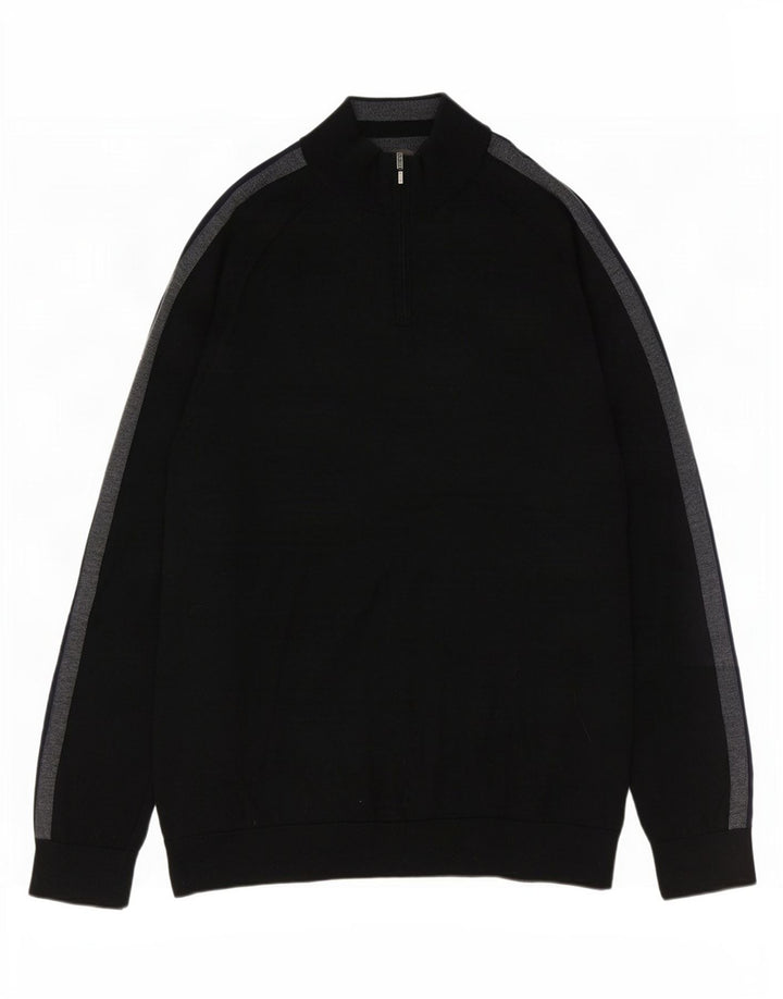 Marks & Spencer Jersey con cuello y cremallera para hombre XL Negro Colorblock