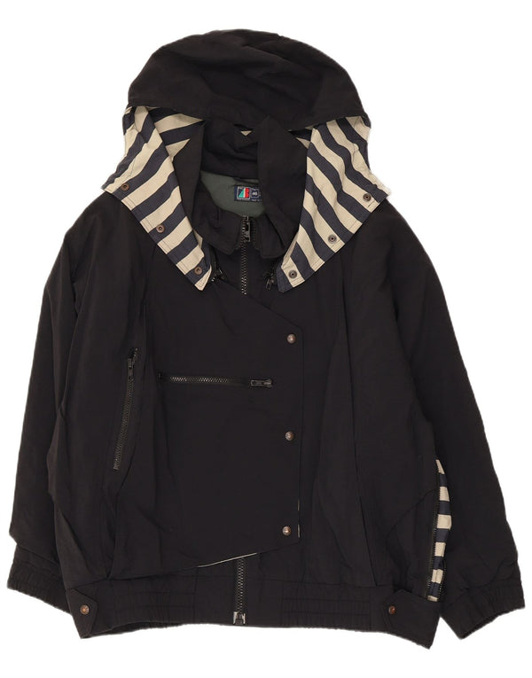VINTAGE Chaqueta cortavientos con capucha de gran tamaño para mujer IT 46 Nylon negro grande