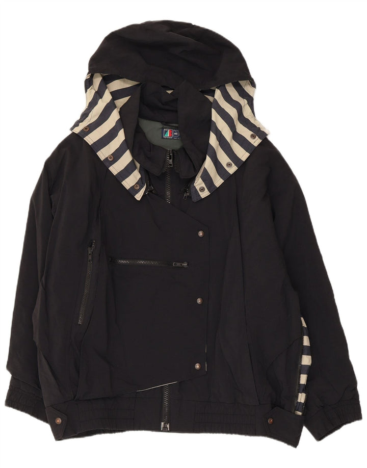 VINTAGE Chaqueta cortavientos con capucha de gran tamaño para mujer IT 46 Nylon negro grande