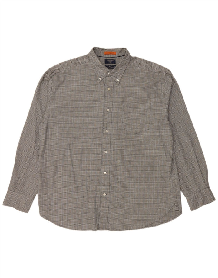 DOCKERS Camisa antimanchas para hombre XL Algodón a cuadros gris