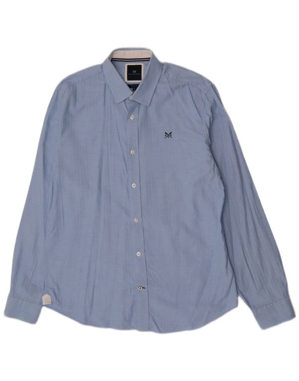 Crew Clothing Camisa ajustada para hombre Algodón en espiga azul grande