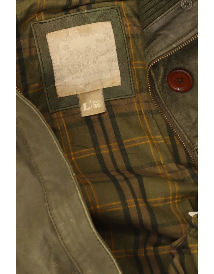 Bershka Chaqueta de cuero militar para mujer UK 44 Large Khaki