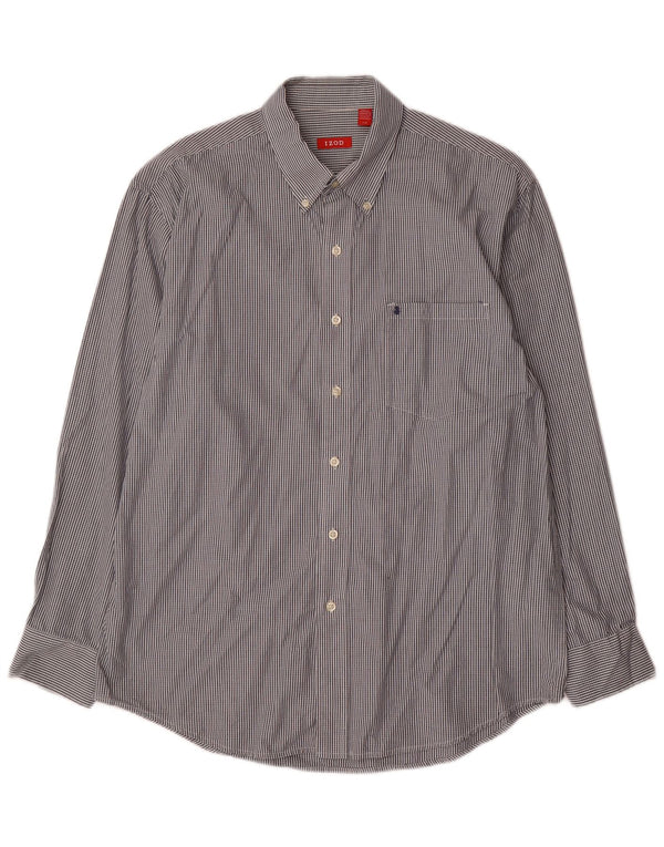 IZOD Camisa para hombre grande de algodón a cuadros gris