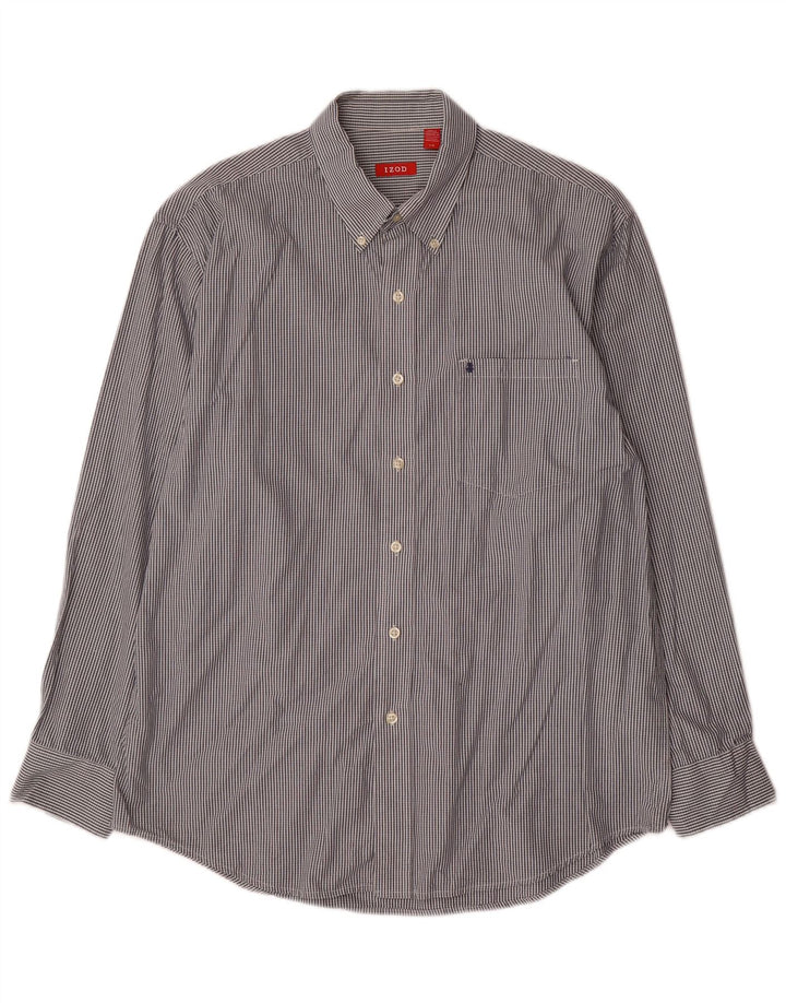 IZOD Camisa para hombre grande de algodón a cuadros gris