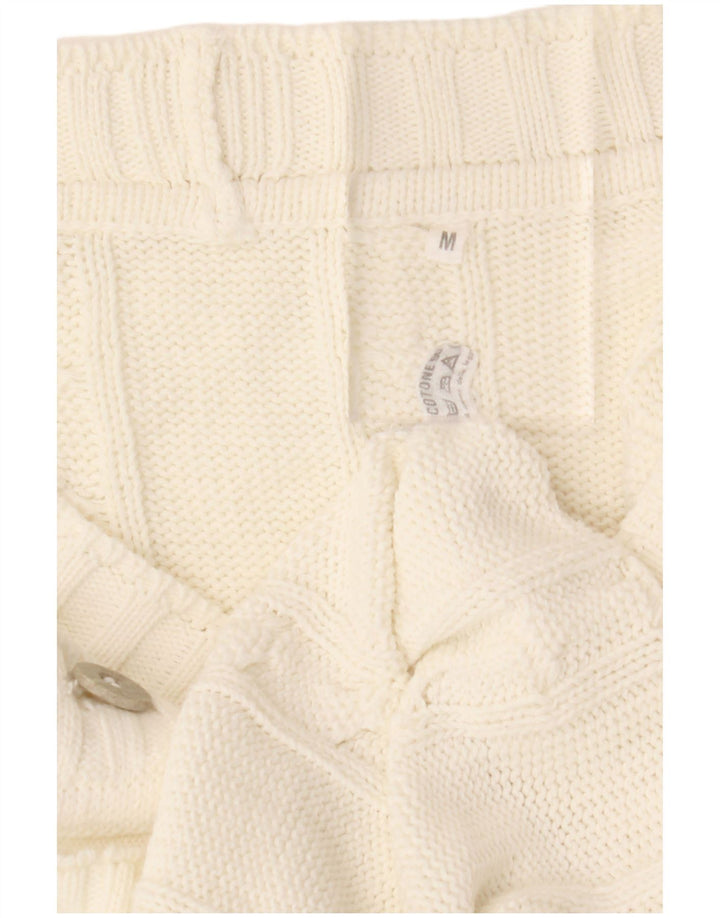 VINTAGE Womens Oversized Cardigan Sweater UK 14 Medium White Cotton