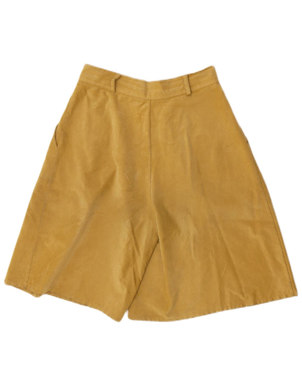 Vintage mujer cintura alta pegado pantalones cortos casuales grande W30 poliéster amarillo
