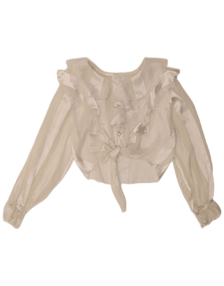 Vintage mujeres ver a través de crop top Reino Unido 10 rayas blancas medianas