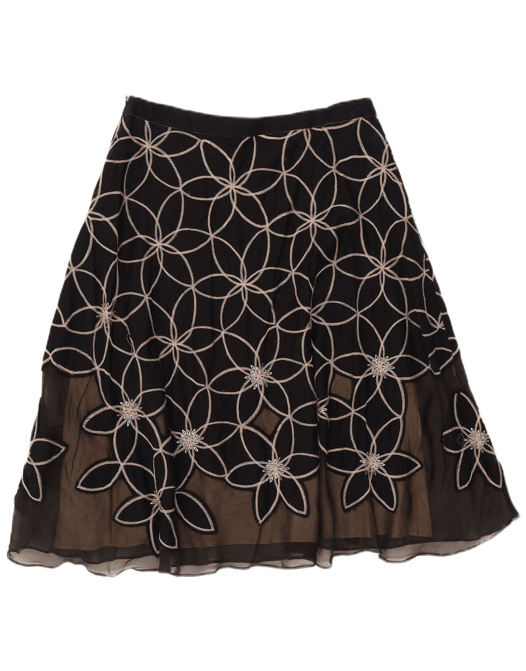 MONSOON Falda acampanada para mujer UK 12 Medium W30 Algodón floral negro