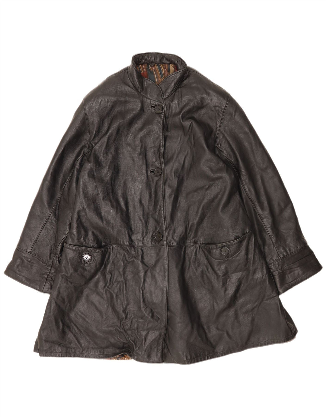 VINTAGE Abrigo de cuero de gran tamaño para mujer IT 44 Cuero negro medio