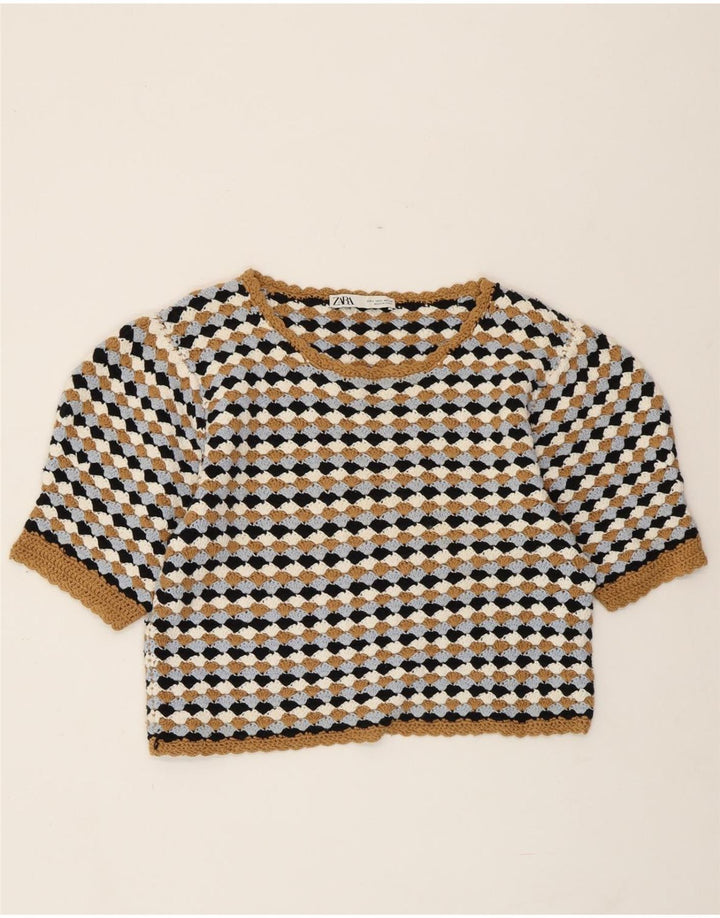 ZARA Jersey corto con cuello barco para mujer, talla 40, talla grande, multicolor