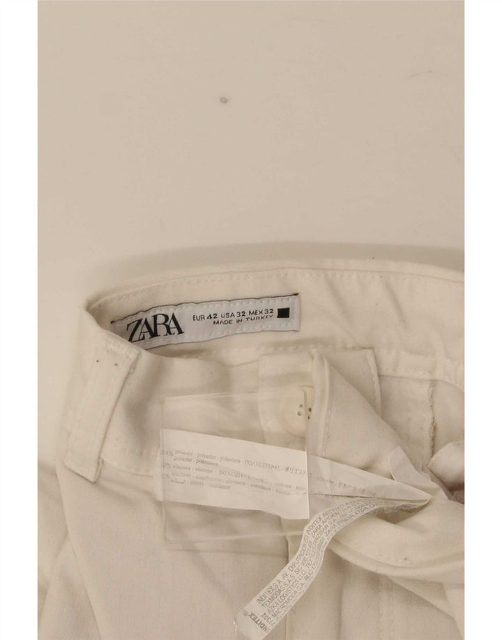 Zara Pantalón chino recto para hombre EU 42 Large W32 L28 Poliéster blanco