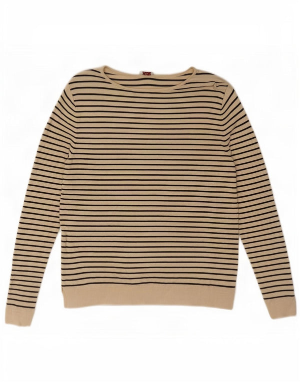 Zara Mujer Cuello Barco Jersey Jersey Reino Unido 10 Pequeño Beige Rayas Náutico
